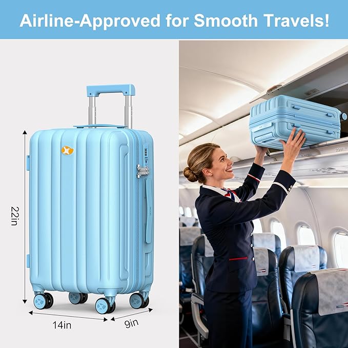MGB Carry On Luggage 22x14x9 Airline Approved, Hardside Carry-on Luggage with Spinner Wheels & TSA Lock, Scratch-Resistant PC Lightweight Suitcase for Travel with Adjustable Telescopic Handle