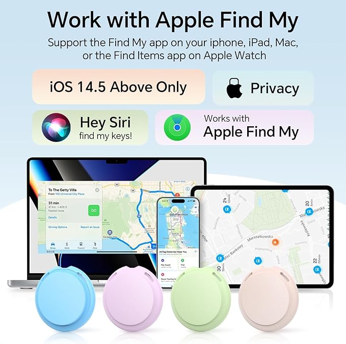 4 Pack Tags Tracker [Apple MFi Certified] Pair with Apple Find My(iOS Only) Air Smart Bluetooth Key Tracking Tags Item Finders Waterproof Worldwide Located Devices for Pet Wallet Backpack Dogs Luggage