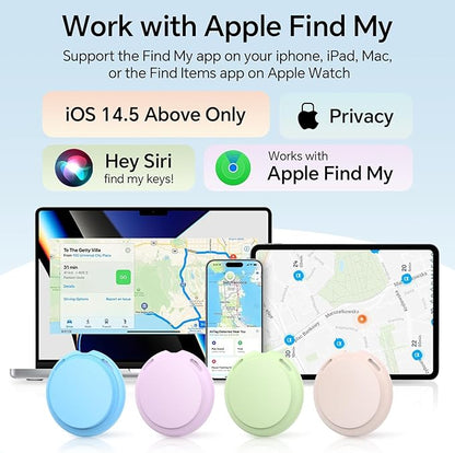 4 Pack Tags Tracker [Apple MFi Certified] Pair with Apple Find My(iOS Only) Air Smart Bluetooth Key Tracking Tags Item Finders Waterproof Worldwide Located Devices for Pet Wallet Backpack Dogs Luggage