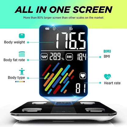 RunStar Smart Scale for Body Weight and Fat Percentage, High Accuracy Digital Bathroom Scale with Large Display for BMI Heart Rate 22 Body Composition Analyzer Sync with Fitness App 400lb