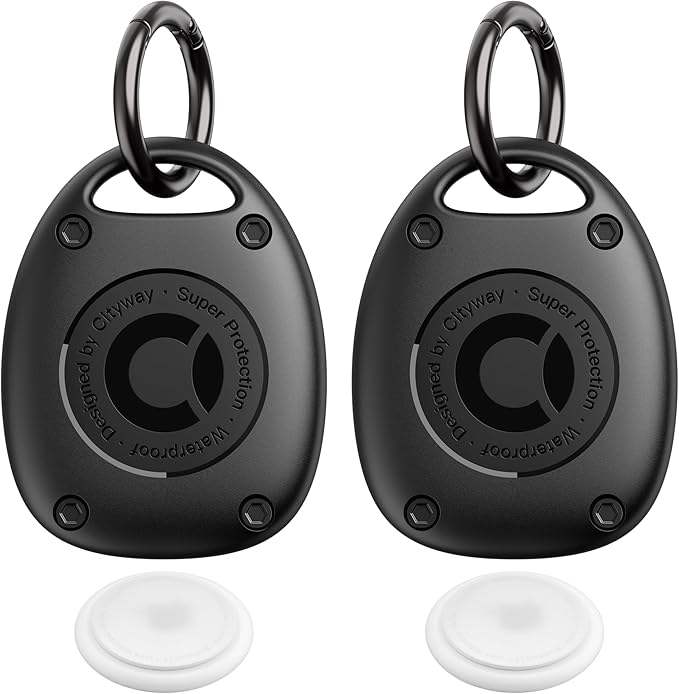 (2 Pack) for AirTag Keychain Holder Case | IPX8 Waterproof, Ultra-Compact | Portable for Air Tag Holder Cover for Dog Collar, Backpack, Keys, Luggage - Black