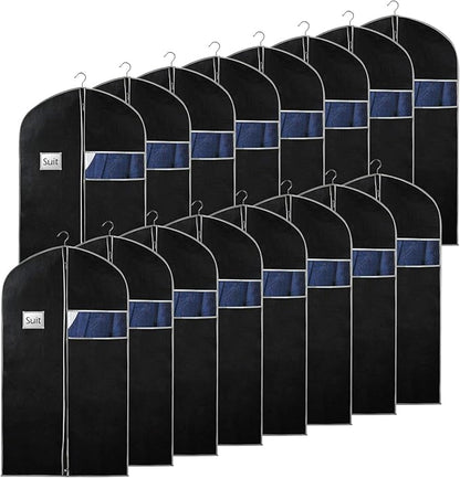 Syeeiex 40"Suit Bag, Set of 16 Garment Bags for Hanging Clothes, Suit Covers Bags for Men or Women, Garment Bags for Storage Suits, Shirts,T-shirts and Jackets on Closet(Black/Grey)