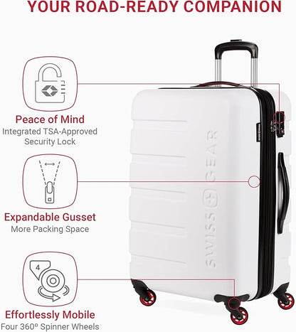 SwissGear 7366 Signature Hardside Expandable Luggage with Spinner Wheels, TSA Lock, White, Checked-Medium 23-Inch