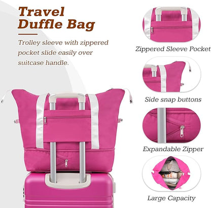 Merax Luggage Set,24 IN Hardside Suitcase with Duffel Bags,3 Piece Expandable Luggage with Spinner Wheels, Vintage Luggage with TSA Lock Lightweight,(Pink)