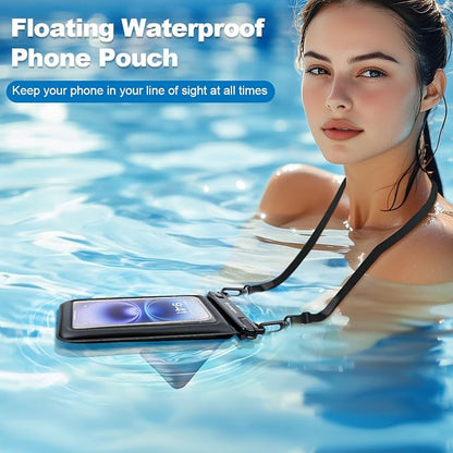 [Up to 8.5''] Floating Waterproof Phone Pouch 2 Pack, IPX8 Double Space Waterproof Phone Case with Lanyard for iPhone 17 16 15 Pro Max, Galaxy S25 Ultra, Cellphone Dry Bag Beach Cruise Ship Essentials