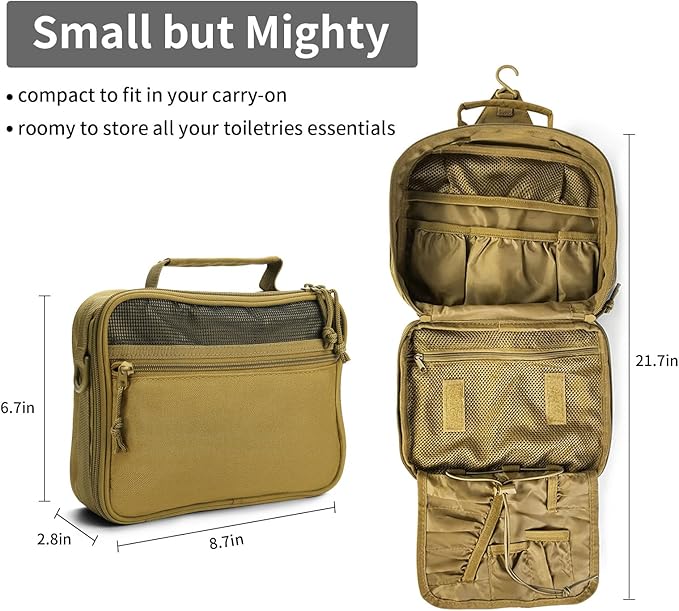 VELVEBAG Mens Toiletry Travel Bag Hanging Toiletry Bag for Toiletry Bag Shaving Bag for Men Travel for Cosmetic,Toiletries Accessories, Khaki