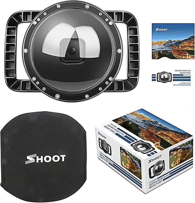 SHOOT Dome Port for GoPro Hero 13/12/11/10/9 Black - Upgraded Coating Film for Anti-Scratch, Dual Handle Stabilizer Floating Grip, Overall Waterproof Case - Shoot Over Underwater Photos/Videos