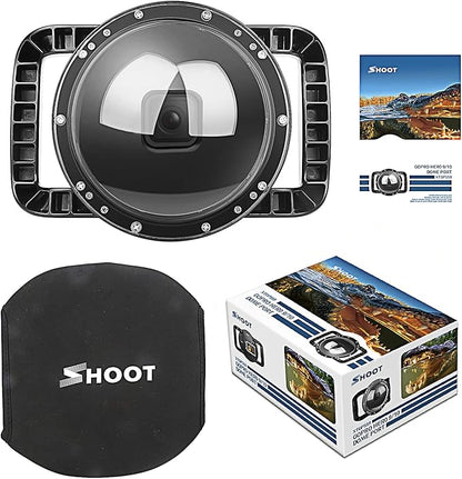 SHOOT Dome Port for GoPro Hero 13/12/11/10/9 Black - Upgraded Coating Film for Anti-Scratch, Dual Handle Stabilizer Floating Grip, Overall Waterproof Case - Shoot Over Underwater Photos/Videos