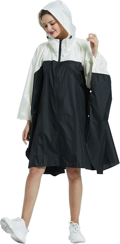 Rain Poncho Jacket Coat Hooded Zipper Style for Women/Men/Adult with Pocket