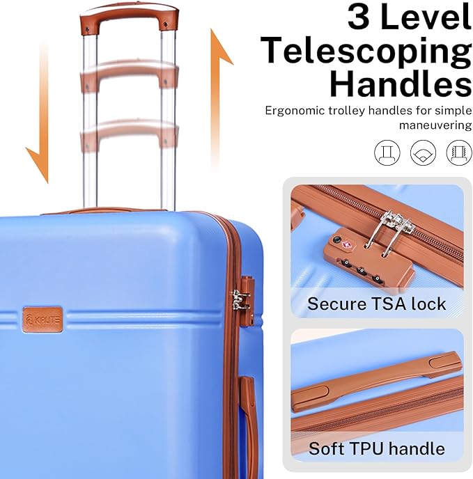 Krute Luggage Sets 5 Pieces Suitcase Set Hard Shell Carry On Luggage with Spinner Wheels TSA Approved Durable PC+ABS Hard Side Suit Case