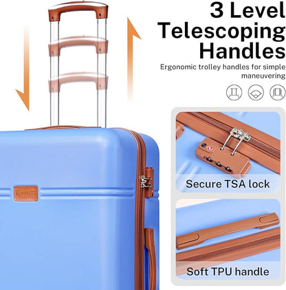 Krute Checked Luggage 24 inch Suitcases with Wheels TSA Approved PC+ABS Lightweight Hard Side Suitcase (LightBlue)