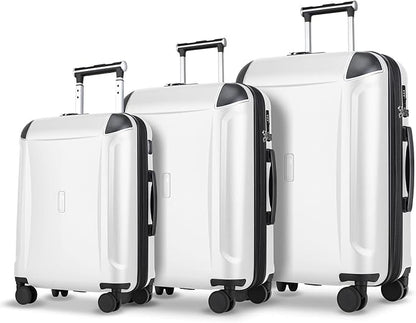 Luggage Sets 3 Piece with Cup Holder & USB Port, Expandable PC Hardside Durable Suitcases with Spinner Wheels & TSA Lock, 20/24/28 Inch, White