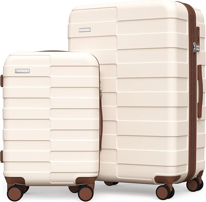 Luggage Sets 2 Piece 20/28 Inch (3-YEARS VIP SERVICE) Hardside Expandable Lightweight Ultra Durable 100% Polycarbonate Carry On Travel Suitcase with Spinner Wheels TSA Lock, Elegant White