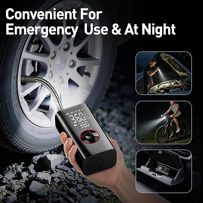 Tire Inflator Portable Air Compressor - 150PSI Cordless Air Pump for Car Tires, Portable Tire Inflator for Cars with Pressure Gauge, Tire Pump for Bike, Motorcycle, Auto Shut-off