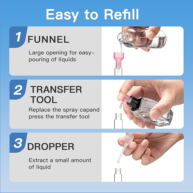 Keychain Travel Perfume Bottle - Refillable Cologne Spray Atomizer Mini - Small Travel Size Essentials for Sprayer Empty Container - Portable EDC Airplane Gadgets Gift for Men 8ml Black