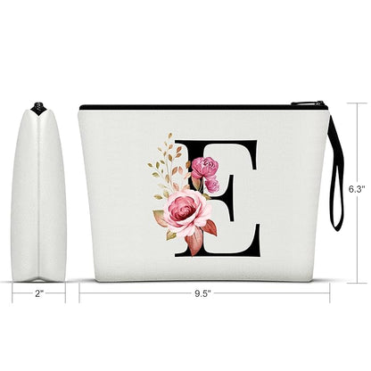 Vavabox A-Z Personalized Makeup Bag, Birthday Gifts for Women Mom, Gifts for Best Friend, Bride Bridesmaid Cosmetic bag (E, White)