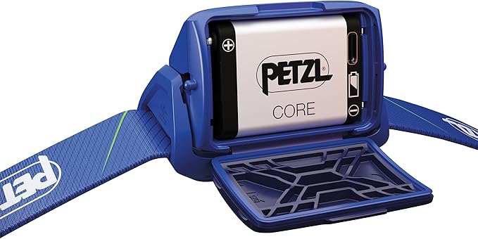 PETZL Tikka CORE Headlamp - Rechargeable, Compact 450 Lumen Light with Red Lighting, for Hiking, Climbing, and Camping - Blue