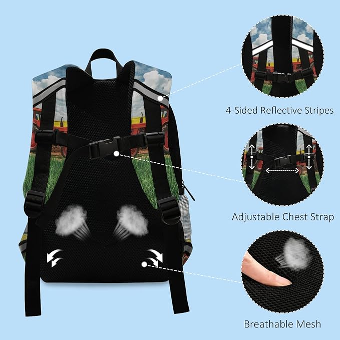 Red Tractor in Field Kid's Toddler Backpack for Boys Girls Preschool Nursery with Safety Leash (012214)