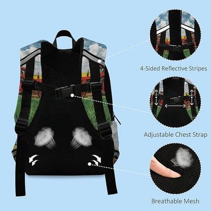 Red Tractor in Field Kid's Toddler Backpack for Boys Girls Preschool Nursery with Safety Leash (012214)