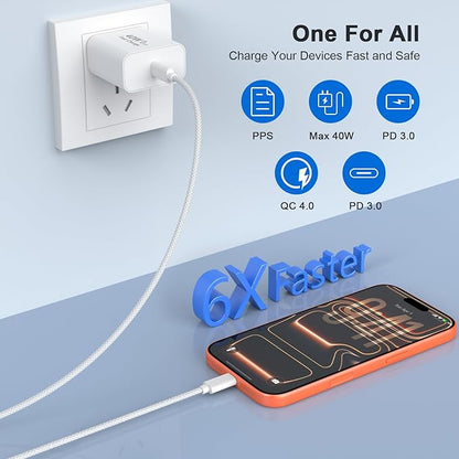 iPhone 17 Pro Max Charger Fast Charging, 40W USB C iPhone 17 16 15 Fast Charger Block with 10FT Long Woven Type C Charging Cable Cord for iPhone 17/17 Pro Max/17 Pro/Air/16/16 Pro Max/15/15 Pro Max