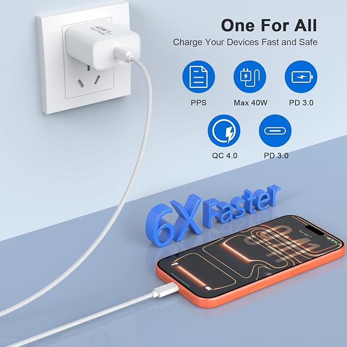 iPhone 17 Pro Max Charger Fast Charging, 40W USB C iPhone 17 16 15 Fast Charger Block with 6FT Woven Type C Charging Cable Cord for iPhone 17/17 Pro Max/17 Pro/Air/16/16 Pro Max/15/15 Pro Max