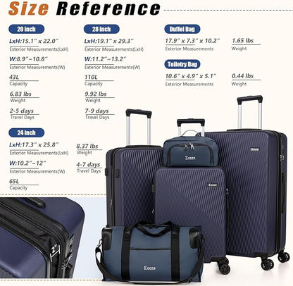 Expandable Luggage Sets 5 Piece,Suitcases with Detachable Wheels,ABS Hard Case Luggage with TSA Lock Spinner Wheels,Carry On Luggage Set