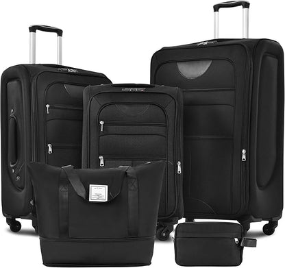 Luggage Sets 5 Piece Softside Expandable Lightweight Durable Softshell Suitcase Sets Spinner Wheels TSA Lock
