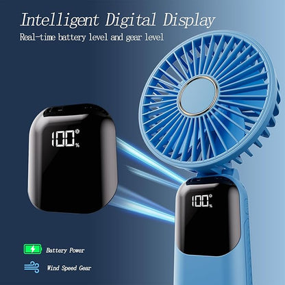 Portable Fan, 4200mAh Battery Operated Fan, 5 Speeds&Digital Display, Makeup Fans for Women with Base, 180°Foldable 3in1 Handheld/Neck/Desk Fan for Outdoor Indoor,Ultra Quiet (sky blue)