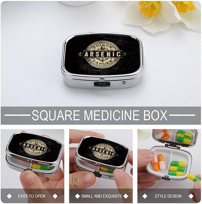 Metal 2 Compartment Pill Organizer Travel Friendly Portable Compact Pill Box Cute Pill Case,for Pocket Wallets Daily Portable Medicine Vitamin Tablet Storage (Arsenic)