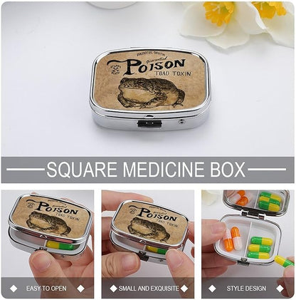 Metal 2 Compartment Pill Organizer Travel Friendly Portable Compact Pill Box Cute Pill Case to Hold Vitamins,Fish Oil,Supplements,Meds,Tablet for Purse,Pocket. (Poison Frog)