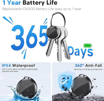 2025 Air Tracker Tags-4 Pack 5.3 Smart Bluetooth Tracker Tag Work with Apple Find My (iOS Only) Key Finder Item Locator for Keys, Luggage,Wallet, Backpack, Pets,etc. (Black, 4 Pack)