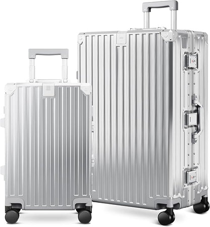 ALPHA CAMP 2 Piece Luggage Sets With Dual Layer Aluminum Frame, TSA Locks, 3-Layer PC 20" Carry-on 28" Checked Lightweight Hardside Zipperless Travel Suitcase Sets, Type-C USB Charging Port