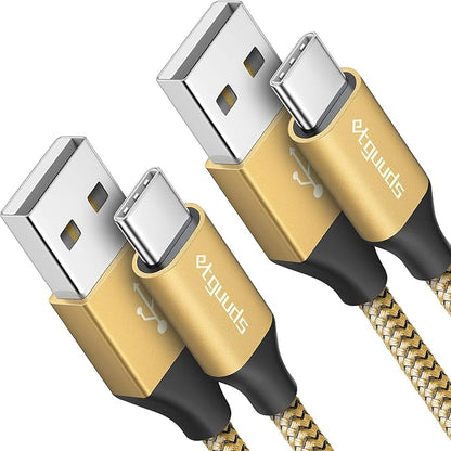 etguuds Gold Long USB A to USB C Cable 10ft, 2-Pack Fast Charging Type C Charger Cord for iPhone 17 16 15 Pro Max Plus Air 16e, Samsung Galaxy S25 S24 S23 S22 S21 S20 Note 20 A17 A16 A15 A26 A36 A56