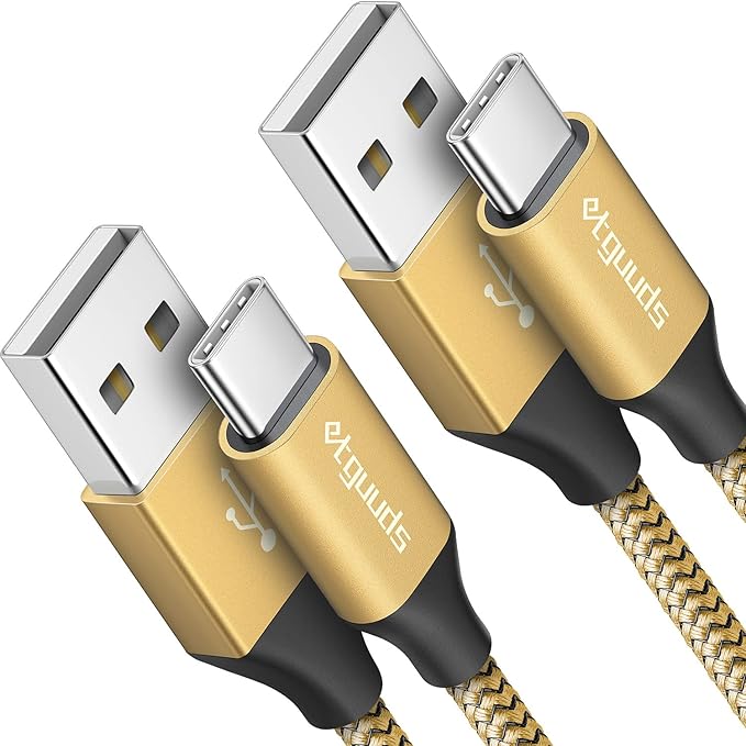 etguuds USB to USB C Cable 2ft, 2-Pack USB A to Type C Charger Cord Fast Charging for Samsung Galaxy A17 A16 A15 A26 A36 A56, S25 S24 S23 S22 S21 S20 S10 Note 20, for iPhone 17 16 15, Moto, Gold