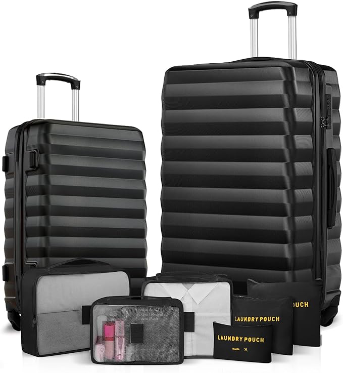 Luggage Sets 2 Piece, 20 Inch 28 Inch ABS Hardshell Suitcase Set with Spinner Wheels, Carry On and Checked Luggage for Women and 6 Piece Travel Organize Bags