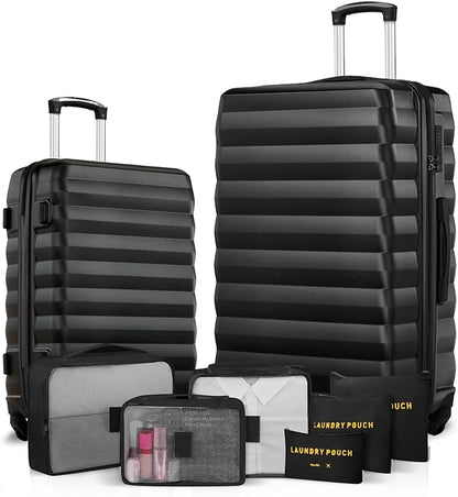 Luggage Sets 2 Piece, 20 Inch 28 Inch ABS Hardshell Suitcase Set with Spinner Wheels, Carry On and Checked Luggage for Women and 6 Piece Travel Organize Bags