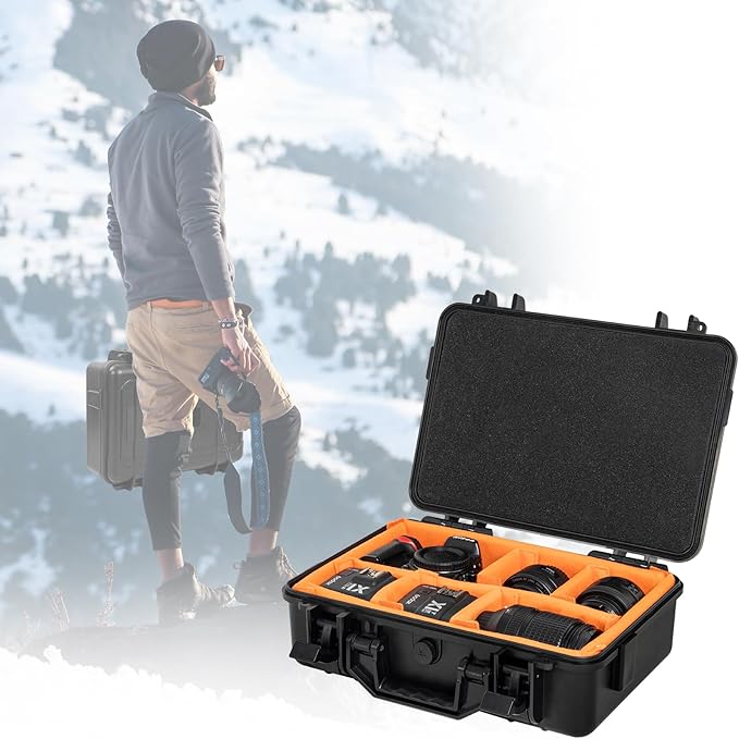 Protective Camera Case 11.8 X 7.5 X 4.3 Inch Shockproof Water-resistant with Adjustable Dividers (Can hold cameras, pistols, gear, equipment)