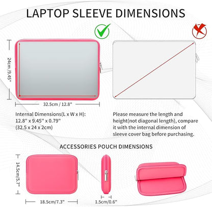 RAINYEAR Laptop Sleeve Case Compatible with 13.3 Inch Notebook Computer Chromebook 14" MacBook Pro/Max M1 M2 M3 M4 M5 Soft Bag Protective Cover with Accessories Pouch(Bright Pink,Upgraded Version)
