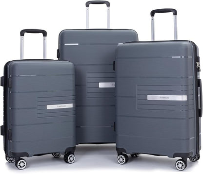 Travelhouse Luggage Sets, Expandable Hardside Suitcases 24in/28in, Carry on 20in,3 Piece Set Travel Luggages Clearance with Double Spinner Wheels TSA Lock Lightweight (Gray-1206)