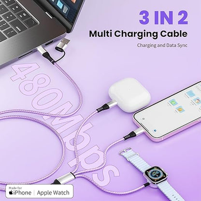 Christmas Gifts, Travel Charger for iPhone 17 and Apple Watch for Multiple Devices, Charging and Data Sync, 3 in 2 USB A/USB C Multi Charger with 3 Ports Compatible for Apple Watch/iPhone 17-6, 5 FT