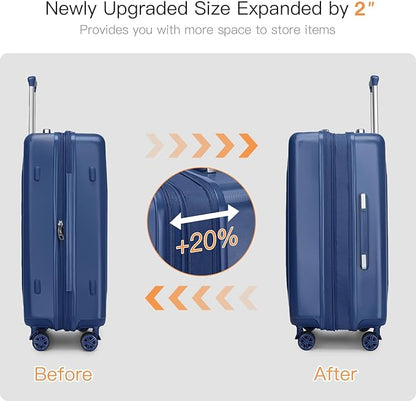 Kono Expandable Luggage 3 Piece Set Hardshell Lightweight 20in 24in 28in Carry On Suitcase with Spinner Wheels TSA Lock(Navy)