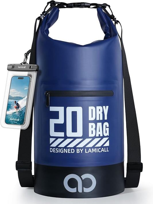 Lamicall Dry Bag, Waterproof Bag - [Durable & Floating] 5L/10L/20L/30L/40L Roll Top Drybag with Water Proof Phone Pouch for Travel Swimming Boating Kayaking Paddle Board Camping Beach Accessories