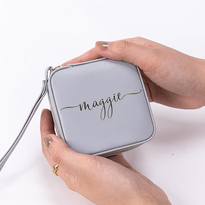 Angelina's Palace Personalized Jewelry Case with Name Engraved,Custom Leather Travel Jewelry Organizer Box for Rings,Earrings,Necklaces,Birthday Bridesmaid Gift For Women