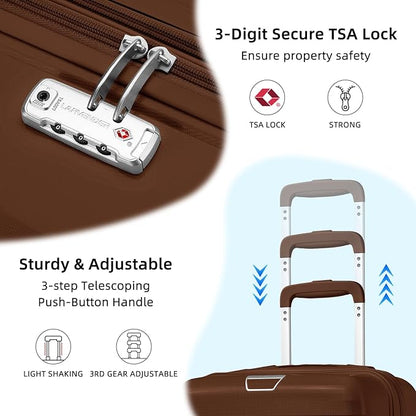 LARVENDER Luggage Sets 5 Piece with Duffel Bag Expandable(Only 28 inch) Hardside PP carry on luggage with 360° Spinner Wheels TSA Lock for Men Women, Maple