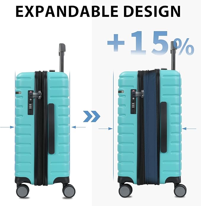 EMPSIGN Carry On Luggage with Spinner Wheels, Hard Shell Carry-On Expandable Suitcase 21x14x9 Airline Approved & Built-in TSA Lock, Durable Travel Rolling Suitcase, Carry-On 20-Inch, Lake Blue