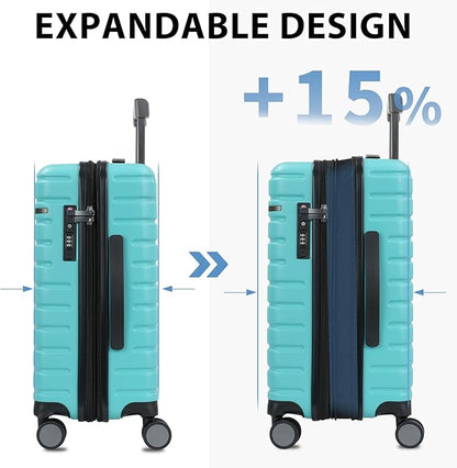 EMPSIGN Carry On Luggage with Spinner Wheels, Hard Shell Carry-On Expandable Suitcase 21x14x9 Airline Approved & Built-in TSA Lock, Durable Travel Rolling Suitcase, Carry-On 20-Inch, Lake Blue