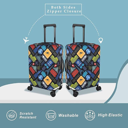 Explore Land Travel Luggage Cover Suitcase Protector Fits 31-32 Inch Case (Bon Voyage, XL)