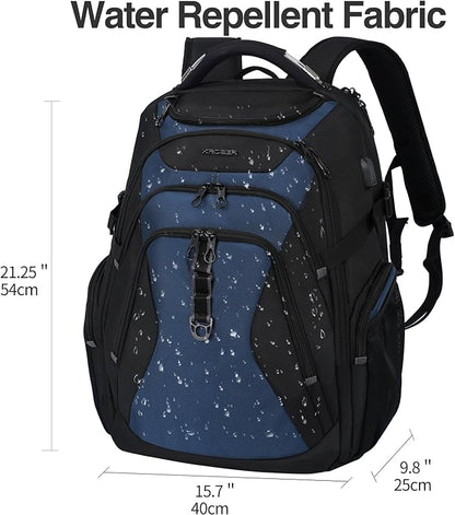 KROSER Travel Laptop Backpack 18.4 Inch XXXL Gaming Backpack with Hard Shell Saferoom RFID Pockets Water-Repellent Business College Daypack Stylish Laptop Bag for Men/Women-Black Haze Blue