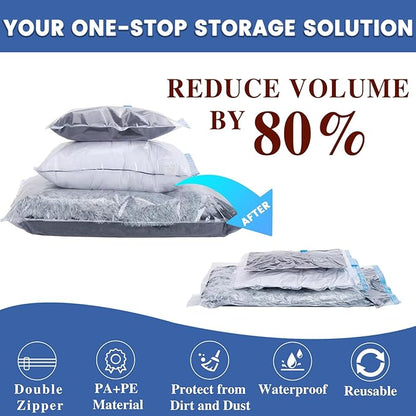 Vacuum Storage Bags, 10 Large Space Saver Bags Compression for Comforters, Bedding and Blankets, Vacuum Sealed Bags Clothes Storage Travel Essentials