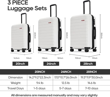 GinzaTravel ABS Luggage with TSA Locks,Large 28-Inch Expandable, and Friction-Resistant in white Spinner Suitcases